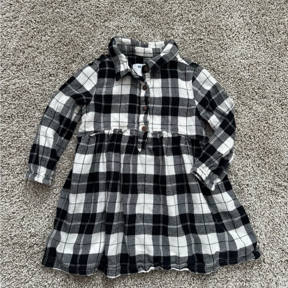 Old Navy Black & White Checkered Shirt  Dress Toddler Buffalo Plaid Dress 2T